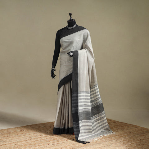 Grey - Bengal Handwoven Cotton Begumpuri Saree 18