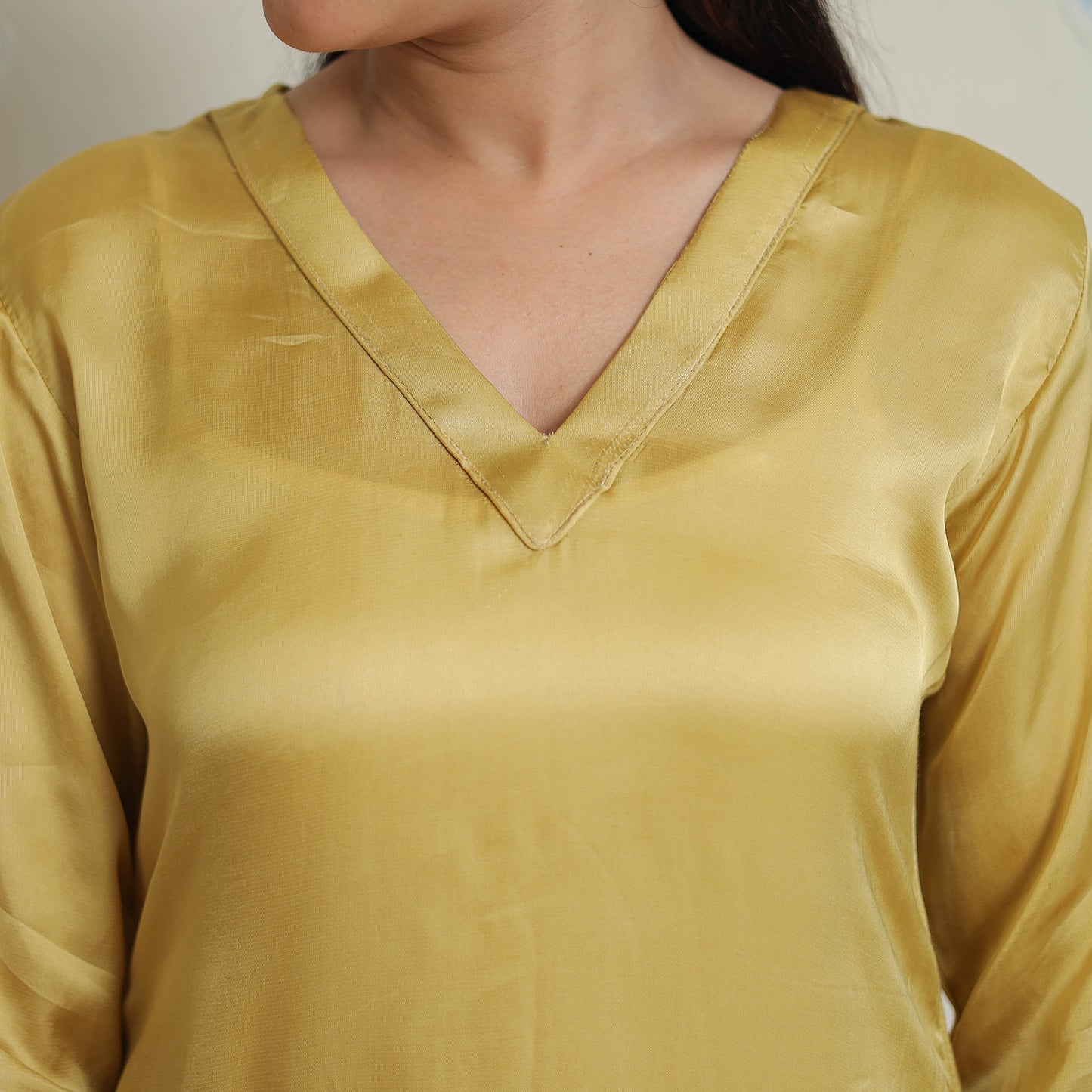 Yellow - Rasika Golden Modal Silk Plain Straight Kurta