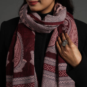 Maroon - bagh hand printed woollen stole 12 - handcrafted
