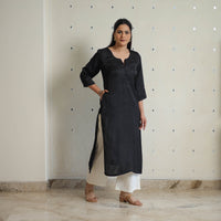 Zeenat Black Modal Silk Plain Straight Kurta