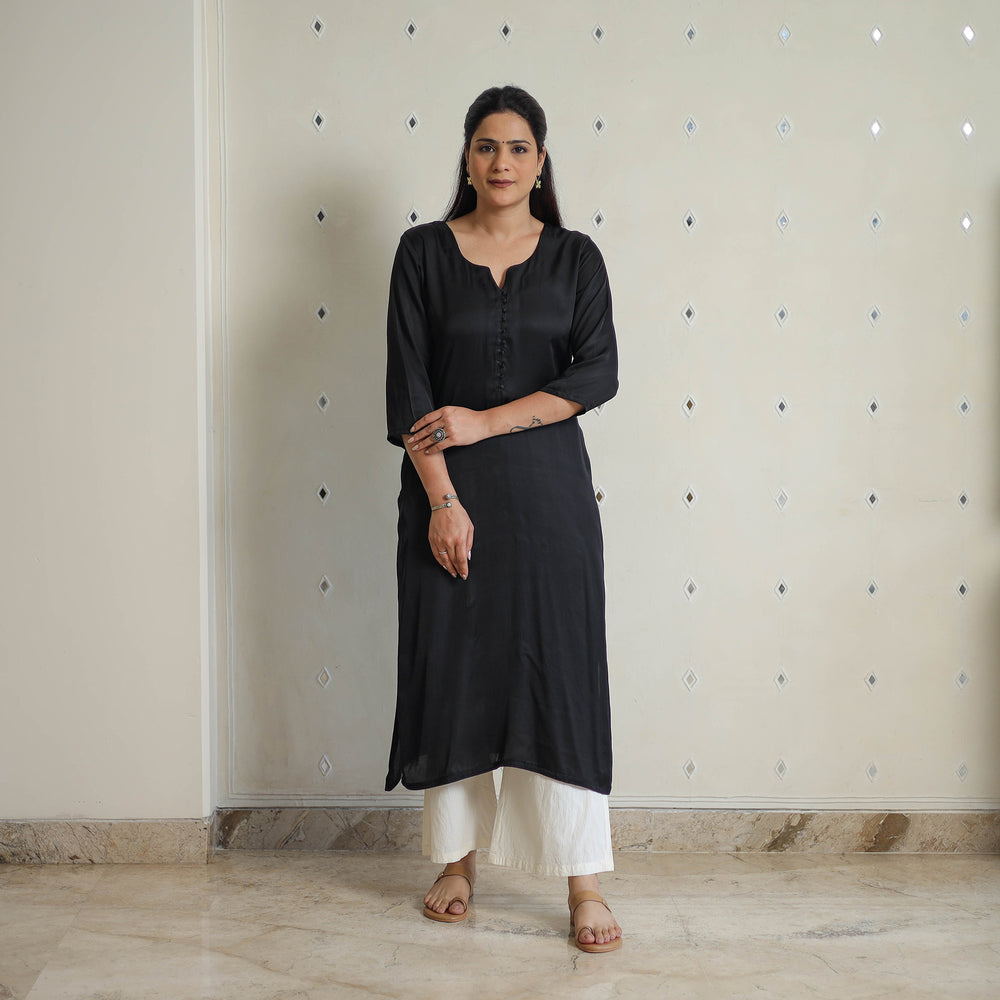 Zeenat Black Modal Silk Plain Straight Kurta