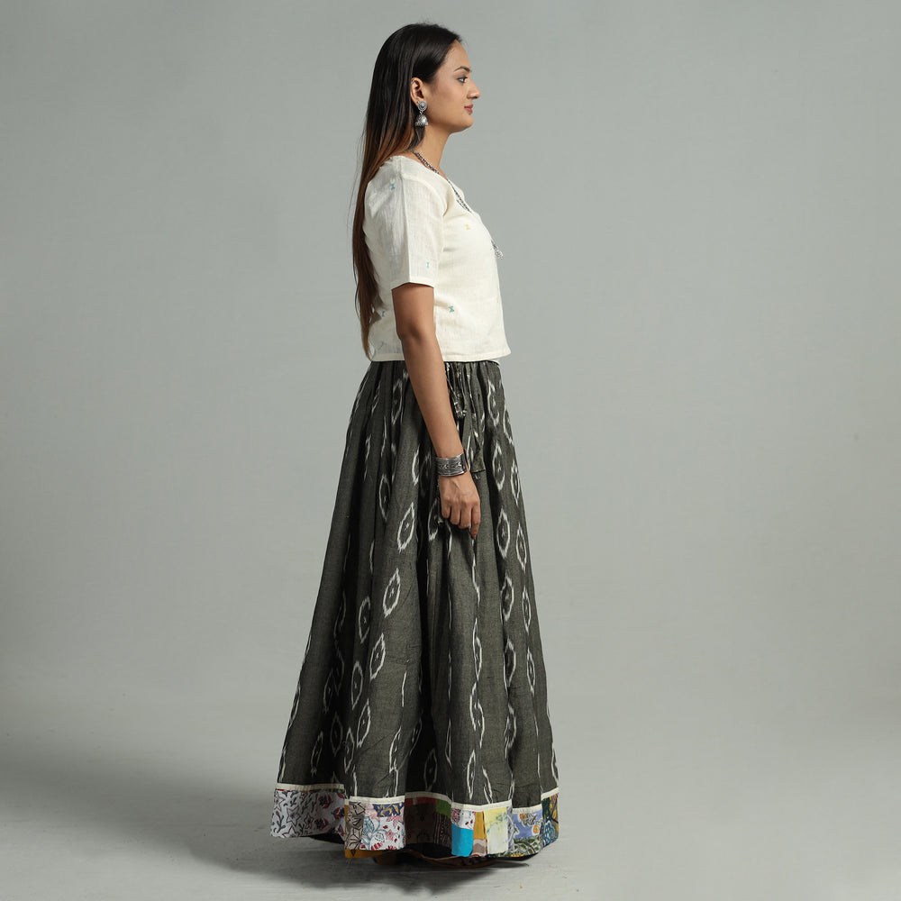 Grey - Pochampally Ikat 24 Kali Cotton Skirt with Patchwork Border 14