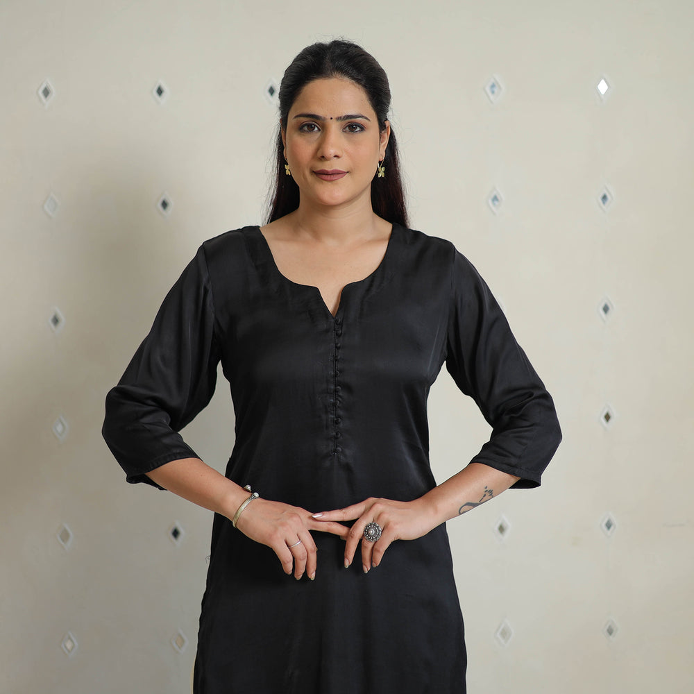 Zeenat Black Modal Silk Plain Straight Kurta