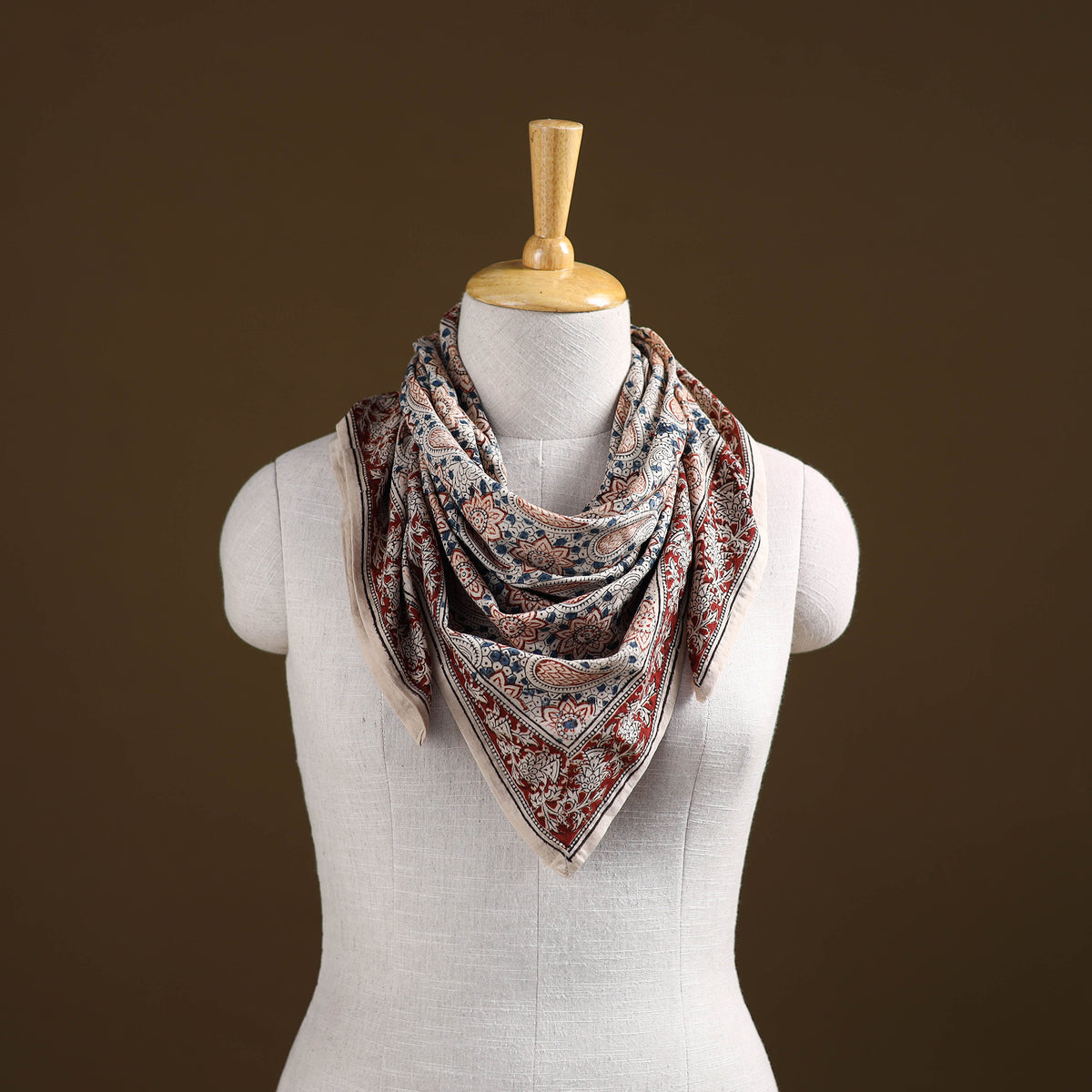 Pedana Hand Block Print Natural Dyed Cotton Kalamkari Scarf 21
