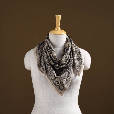 Black - Pedana Hand Block Print Natural Dyed Cotton Kalamkari Scarf 22