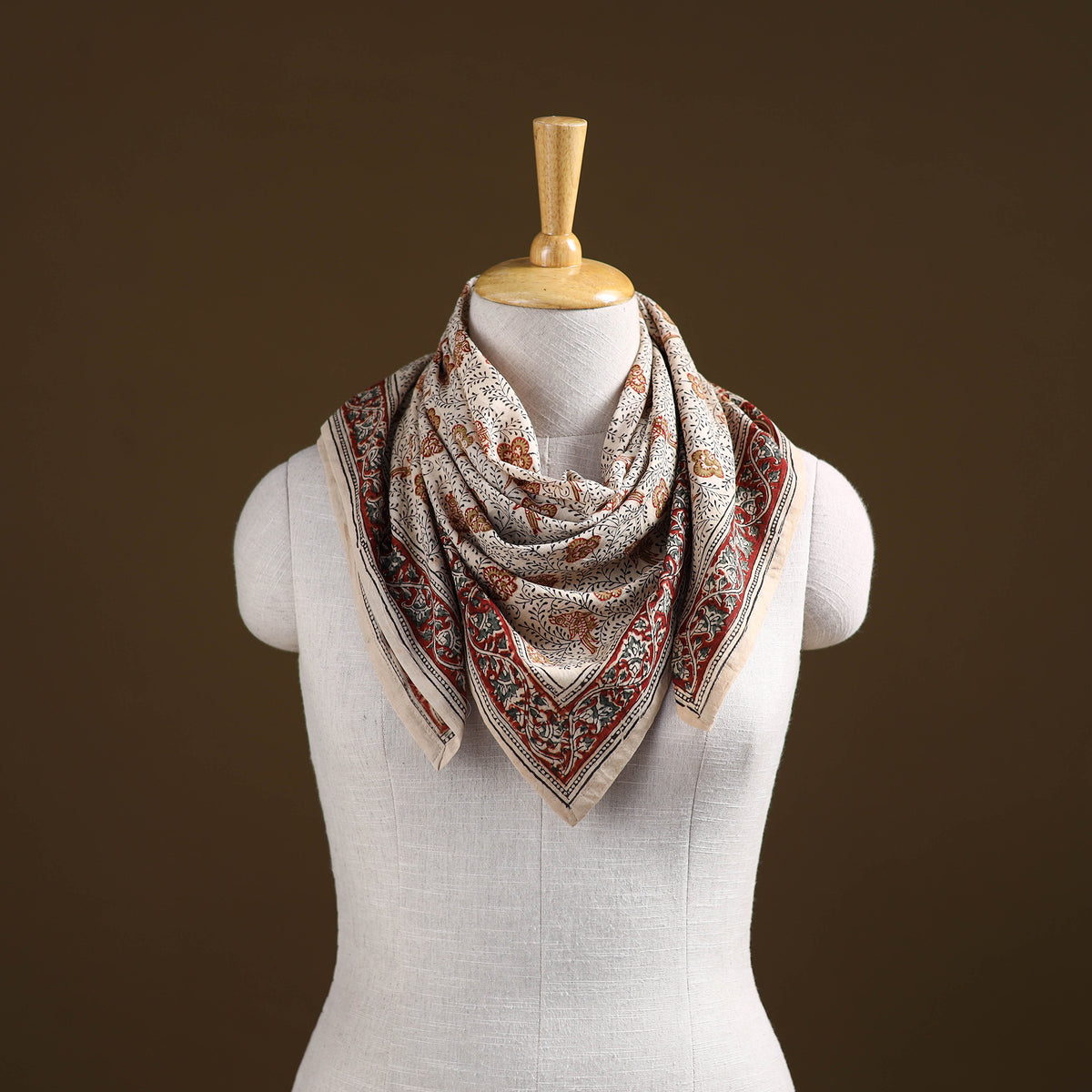 Pedana Hand Block Print Natural Dyed Cotton Kalamkari Scarf 23