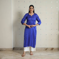 Shuchi Blue Modal Silk Plain Straight Kurta