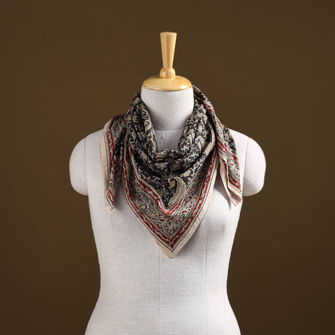 Black - Pedana Hand Block Print Natural Dyed Cotton Kalamkari Scarf 24