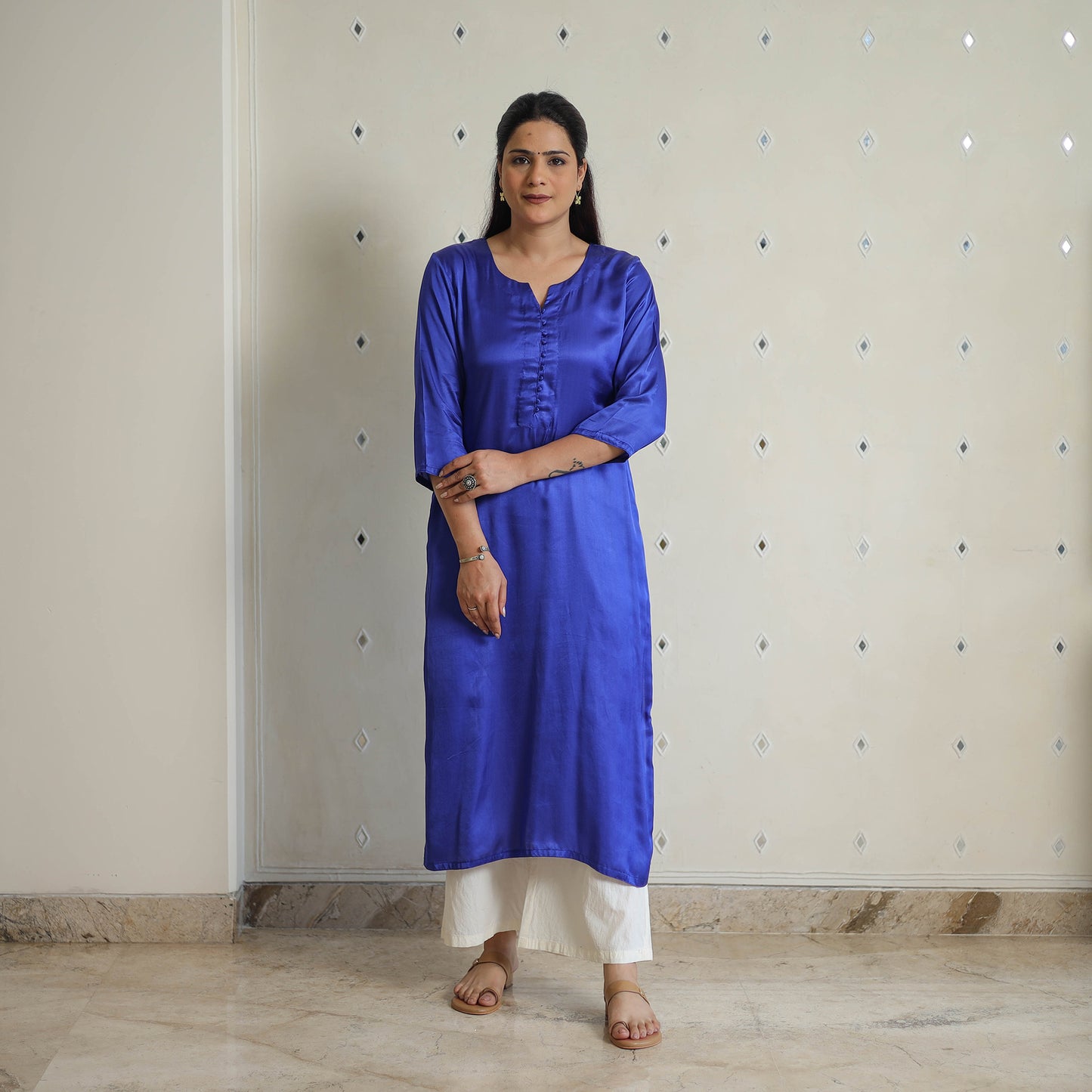 Shuchi Blue Modal Silk Plain Straight Kurta