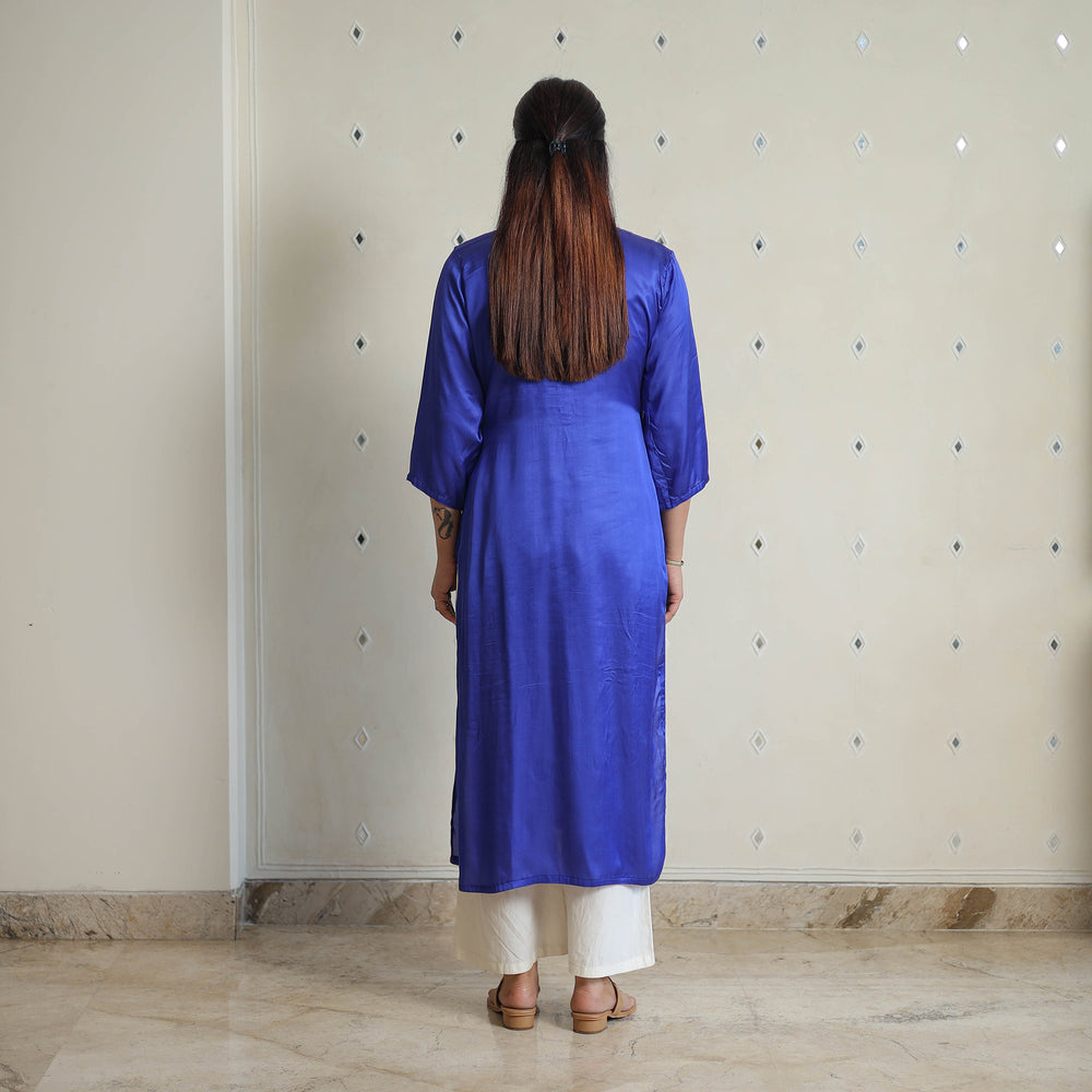 Shuchi Blue Modal Silk Plain Straight Kurta