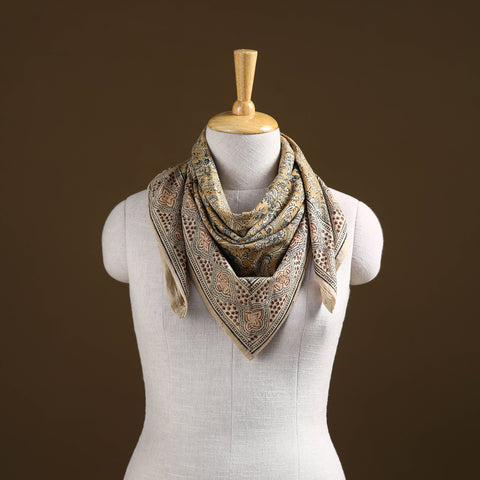 Yellow - Pedana Hand Block Print Natural Dyed Cotton Kalamkari Scarf 26