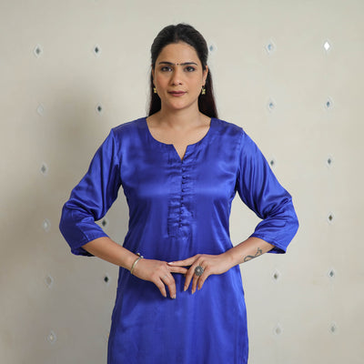 Shuchi Blue Modal Silk Plain Straight Kurta