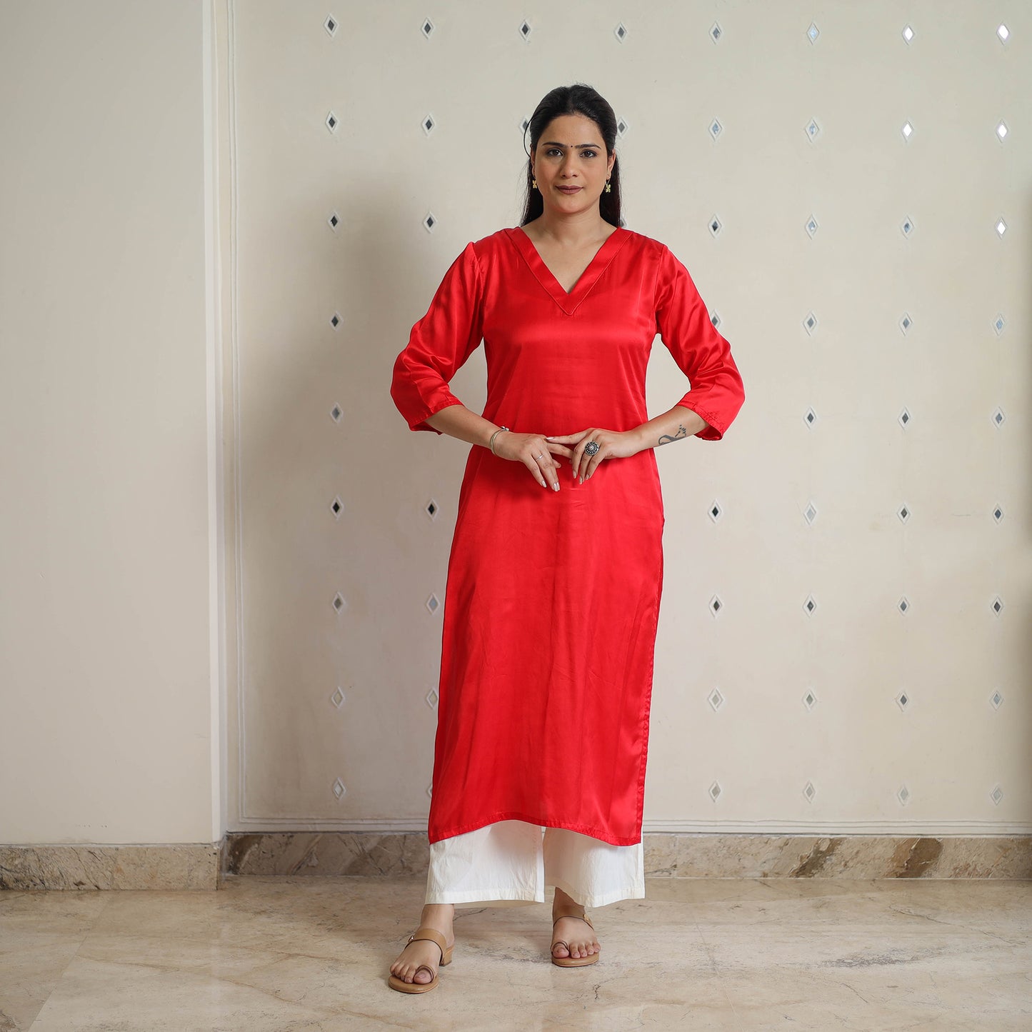 Ananya Dark Red Modal Silk Plain Straight Kurta