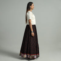 Black - Pochampally Ikat 24 Kali Cotton Skirt with Patchwork Border 15