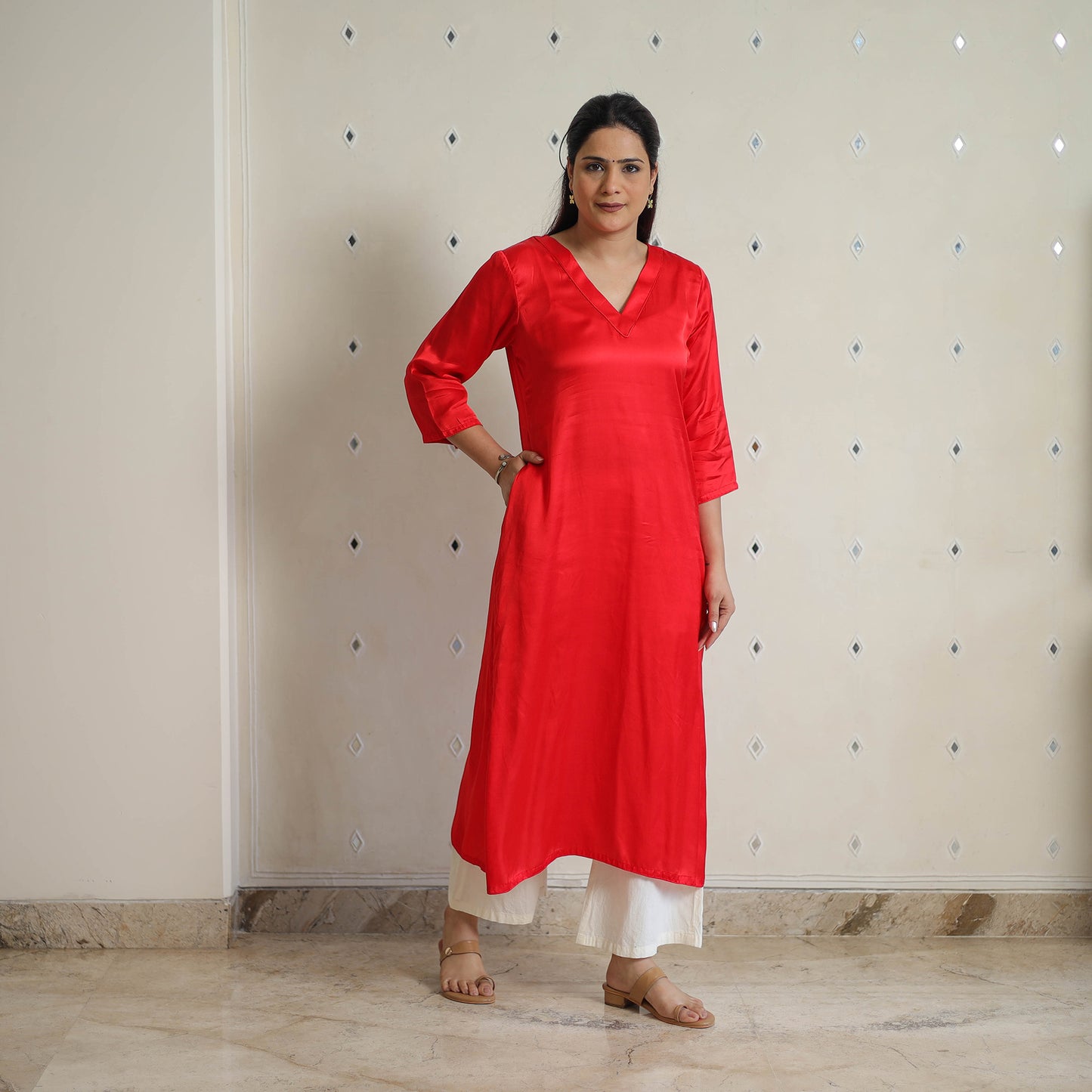 Ananya Dark Red Modal Silk Plain Straight Kurta