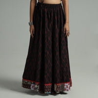 Black - Pochampally Ikat 24 Kali Cotton Skirt with Patchwork Border 15