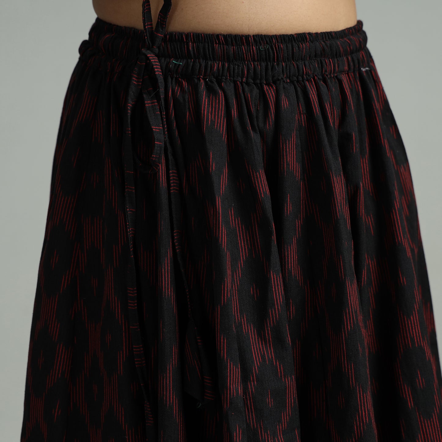 Black - Pochampally Ikat 24 Kali Cotton Skirt with Patchwork Border 15