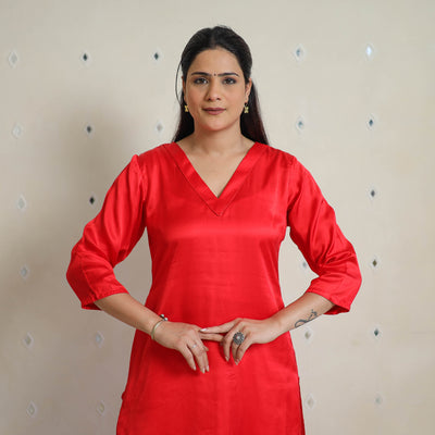 Ananya Dark Red Modal Silk Plain Straight Kurta