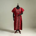 Red - Bengal Kantha Hand Embroidery Cotton Long Kaftan 14
