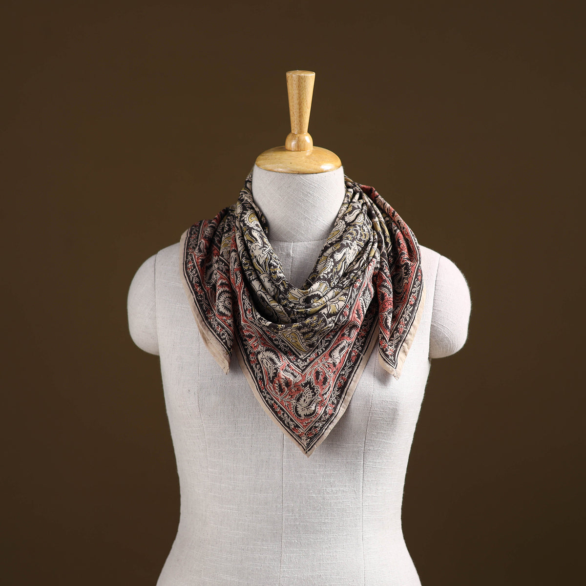 Pedana Hand Block Print Natural Dyed Cotton Kalamkari Scarf 34