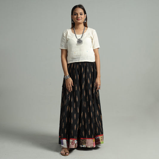 Black - Pochampally Ikat 24 Kali Cotton Skirt with Patchwork Border 16