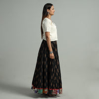 Black - Pochampally Ikat 24 Kali Cotton Skirt with Patchwork Border 16