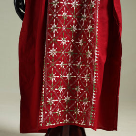 Red - Bengal Kantha Hand Embroidery Cotton Long Kaftan 14
