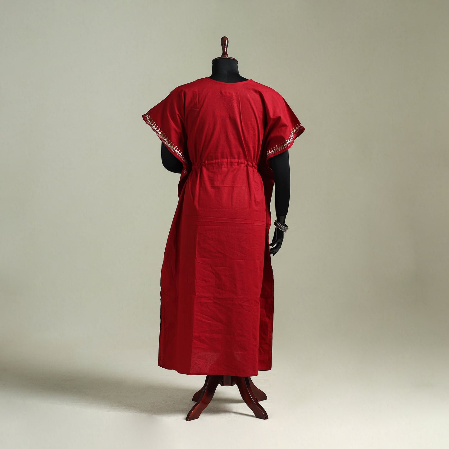Red - Bengal Kantha Hand Embroidery Cotton Long Kaftan 14