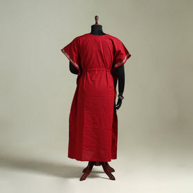 Red - Bengal Kantha Hand Embroidery Cotton Long Kaftan 14