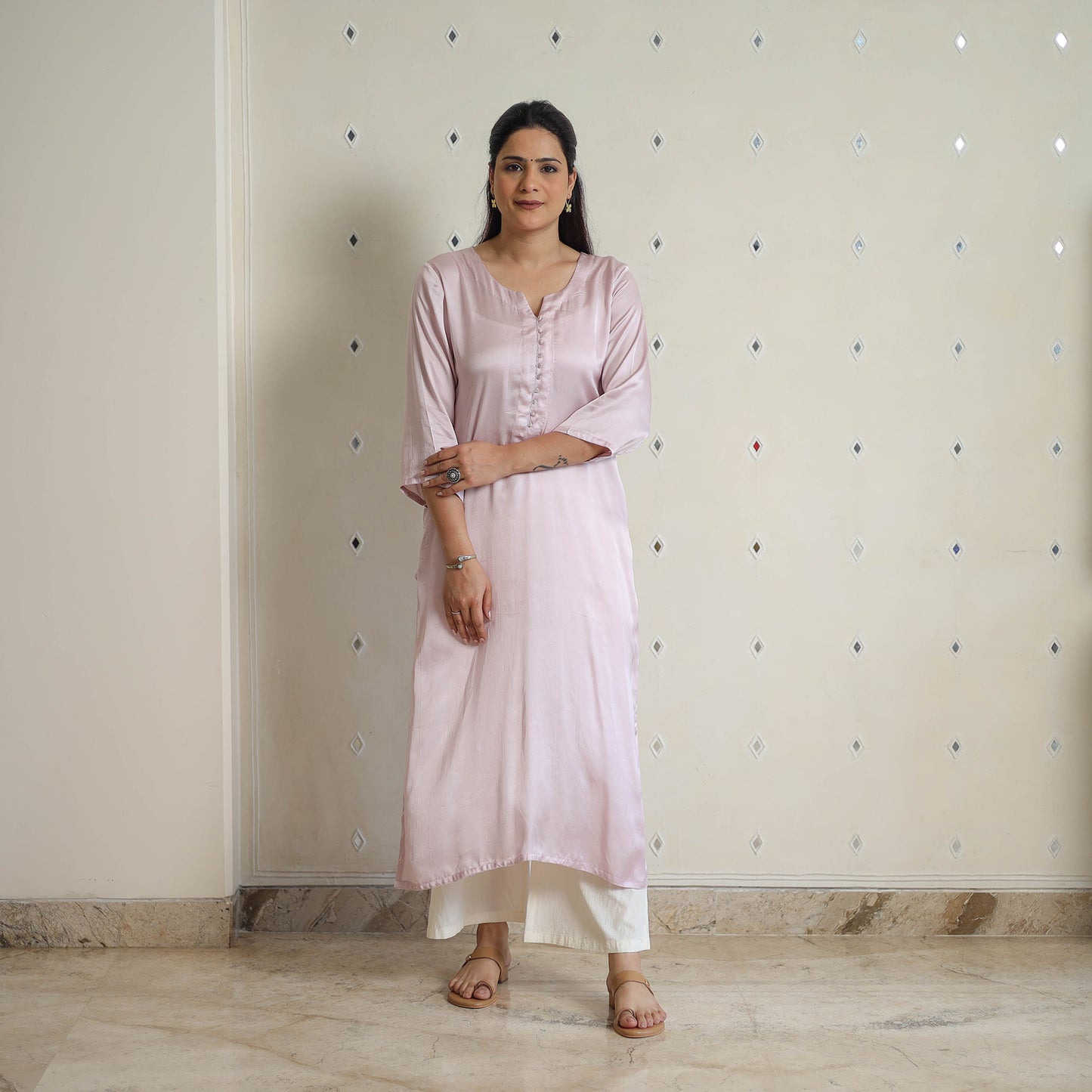 Nithya Baby Pink Modal Silk Plain Straight Kurta