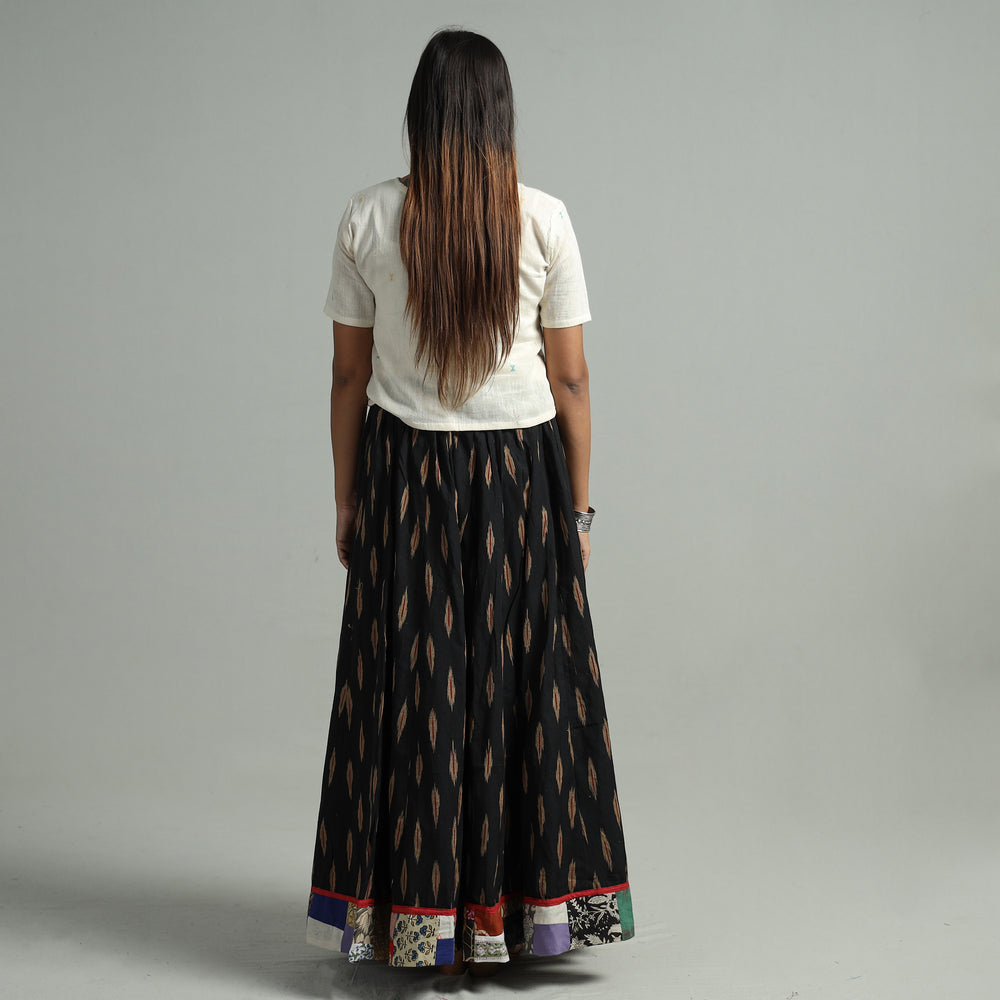 Black - Pochampally Ikat 24 Kali Cotton Skirt with Patchwork Border 16