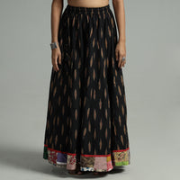 Black - Pochampally Ikat 24 Kali Cotton Skirt with Patchwork Border 16