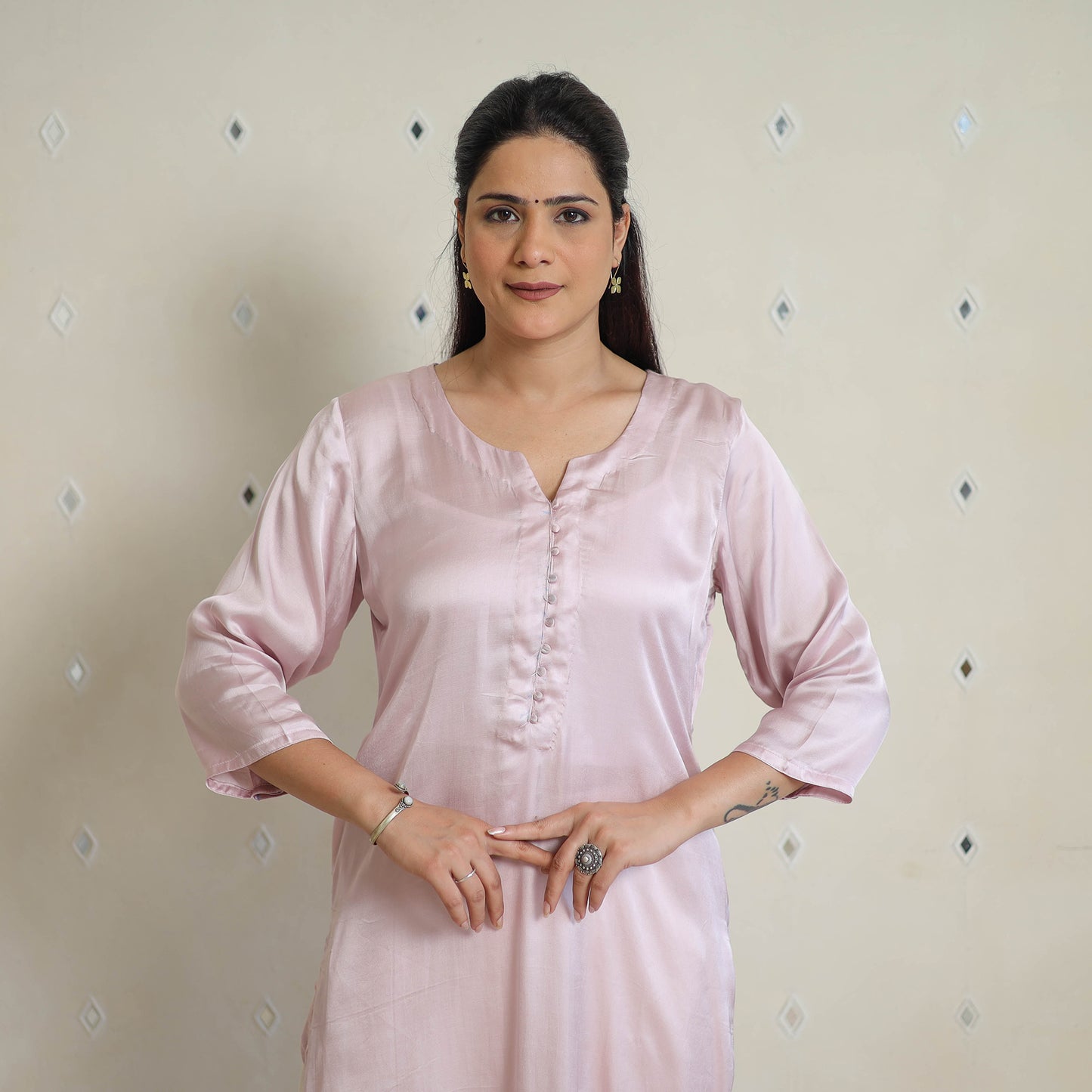 Nithya Baby Pink Modal Silk Plain Straight Kurta