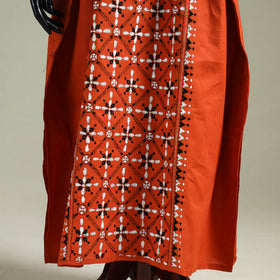 Orange - Bengal Kantha Hand Embroidery Cotton Long Kaftan 01