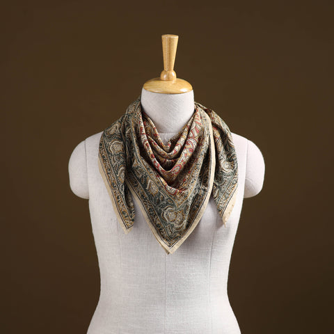Yellow - Pedana Hand Block Print Natural Dyed Cotton Kalamkari Scarf 37