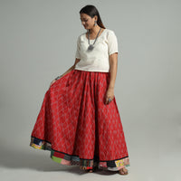 Red - Pochampally Ikat 24 Kali Cotton Skirt with Patchwork Border 17