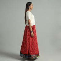 Red - Pochampally Ikat 24 Kali Cotton Skirt with Patchwork Border 17