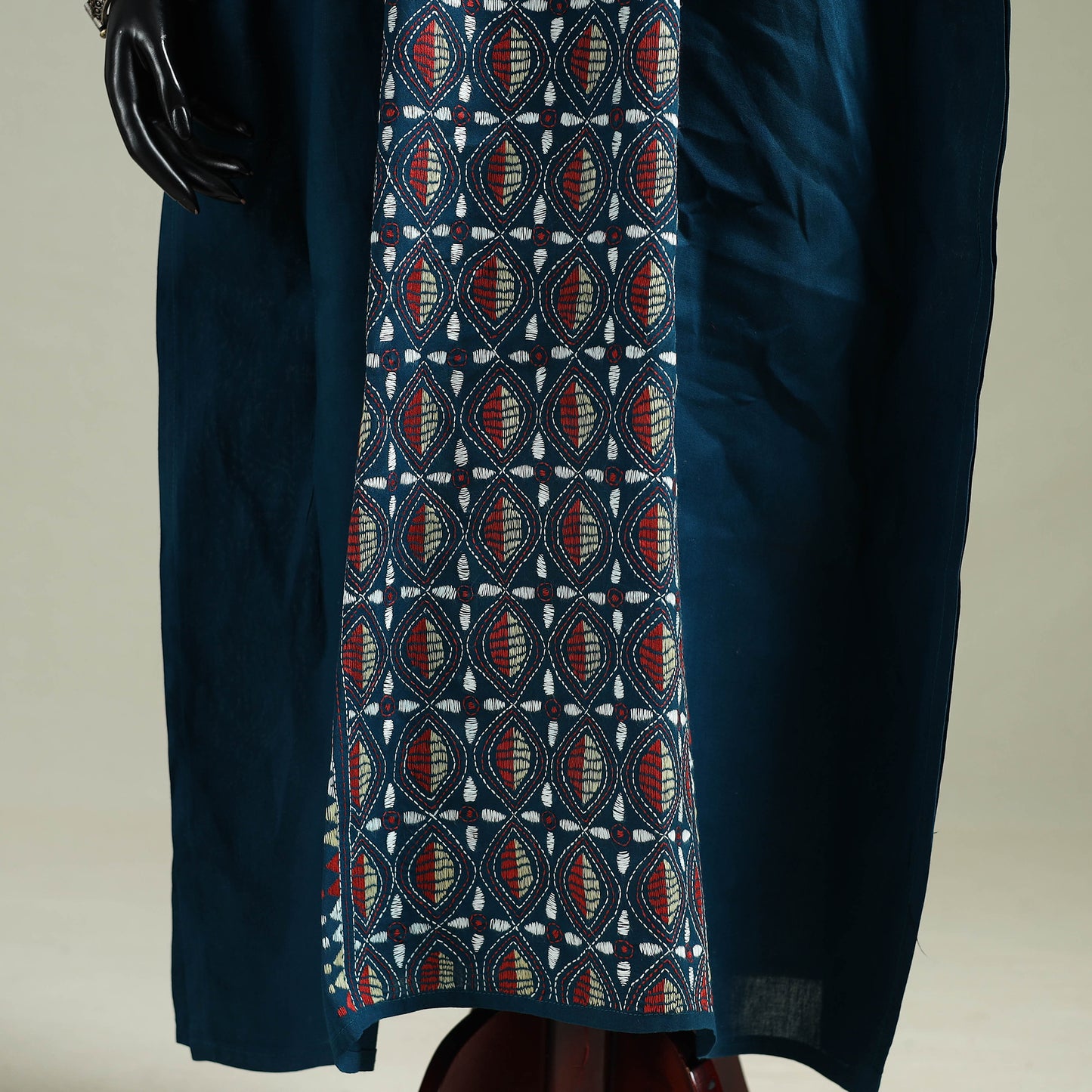 Blue - Bengal Kantha Hand Embroidery Cotton Long Kaftan 02