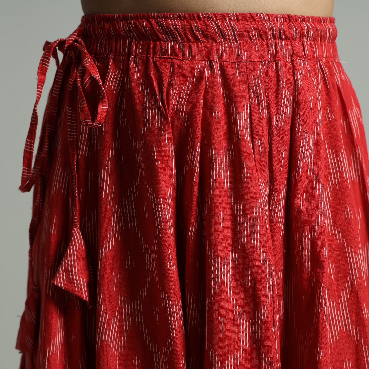 Red - Pochampally Ikat 24 Kali Cotton Skirt with Patchwork Border 17