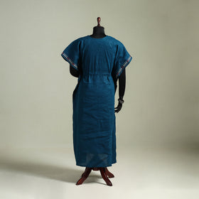 Blue - Bengal Kantha Hand Embroidery Cotton Long Kaftan 02