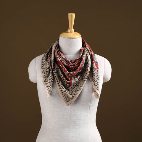 Red - Pedana Hand Block Print Natural Dyed Cotton Kalamkari Scarf 39