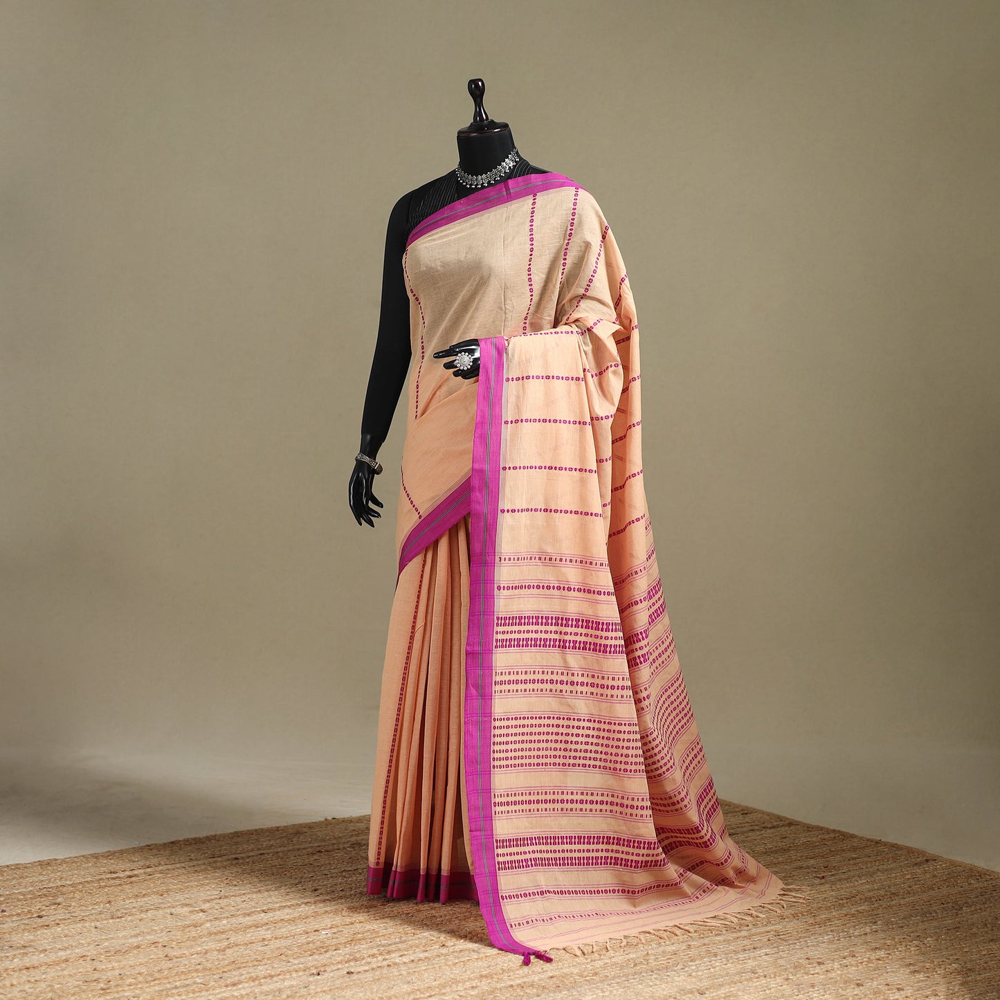Peach - Bengal Handwoven Cotton Begumpuri Saree 26