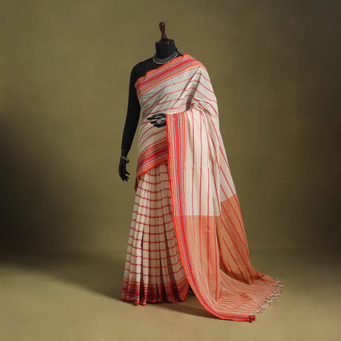 Beige - handwoven cotton begumpuri saree 26 - handcrafted