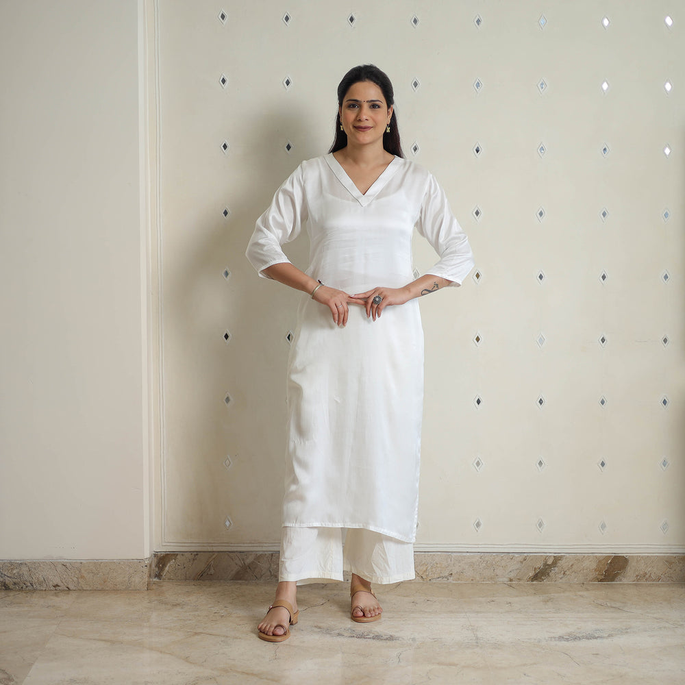 Rosie White Modal Silk Plain Straight Kurta