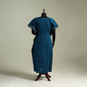 Blue - Bengal Kantha Hand Embroidery Cotton Long Kaftan 03