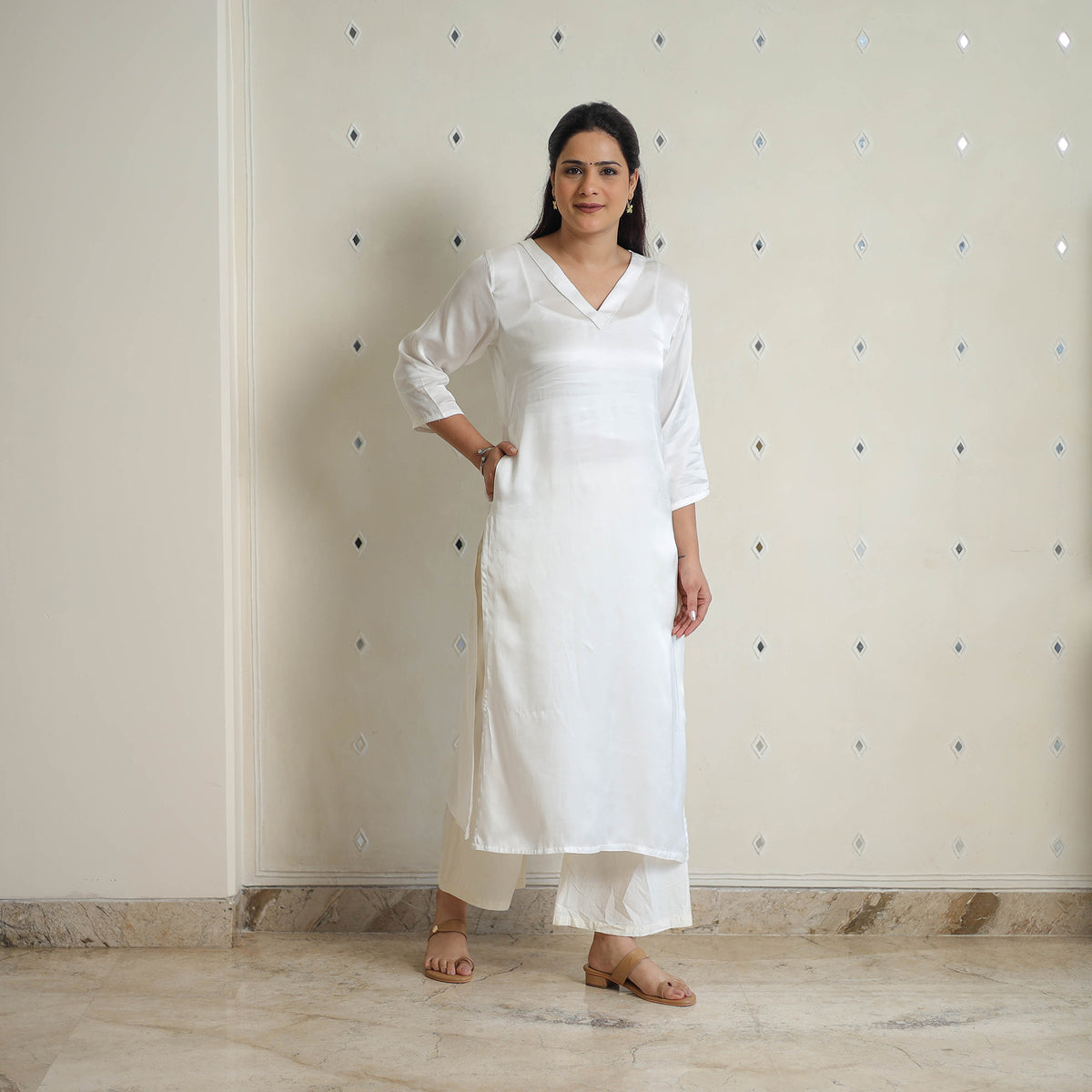 Rosie White Modal Silk Plain Straight Kurta