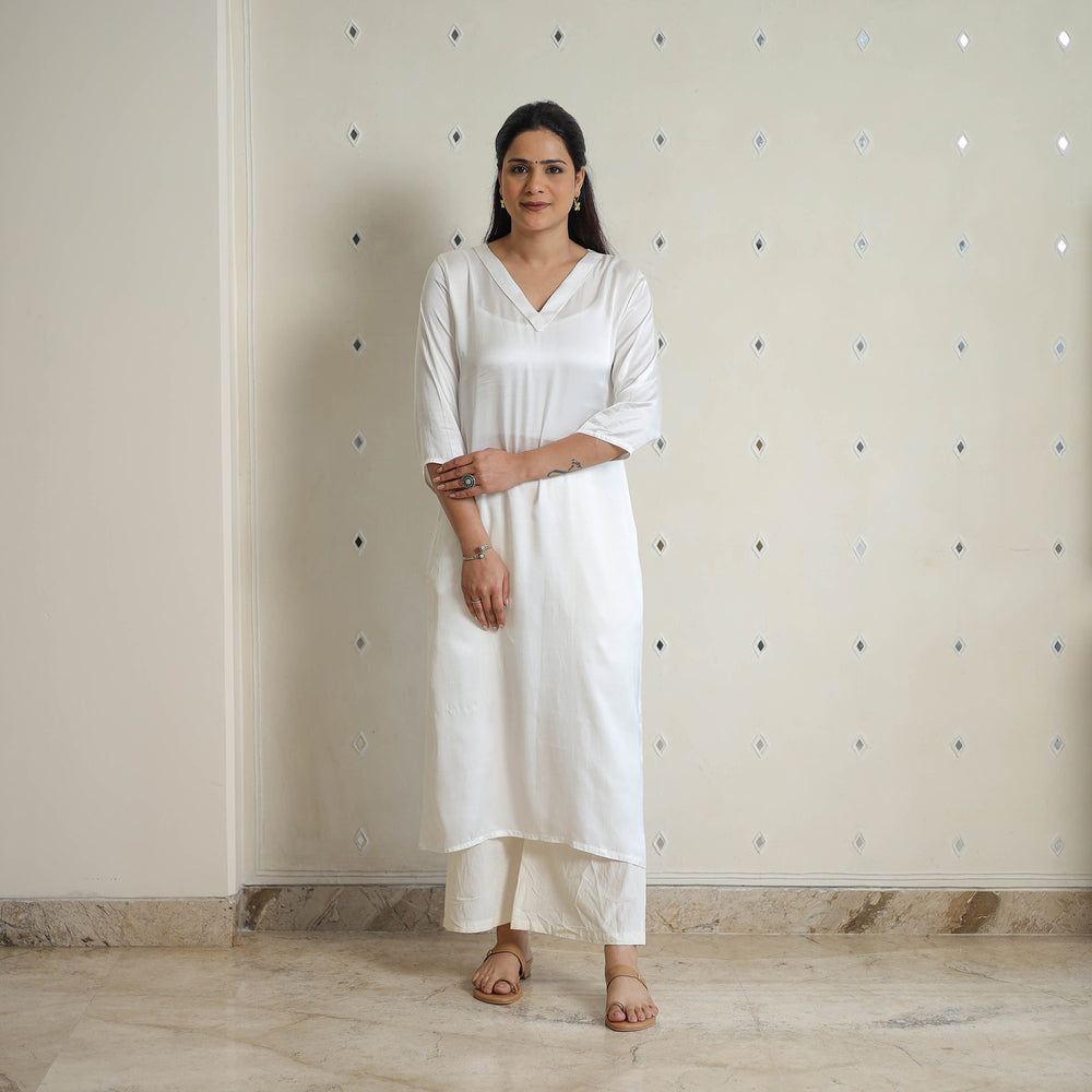 Rosie White Modal Silk Plain Straight Kurta