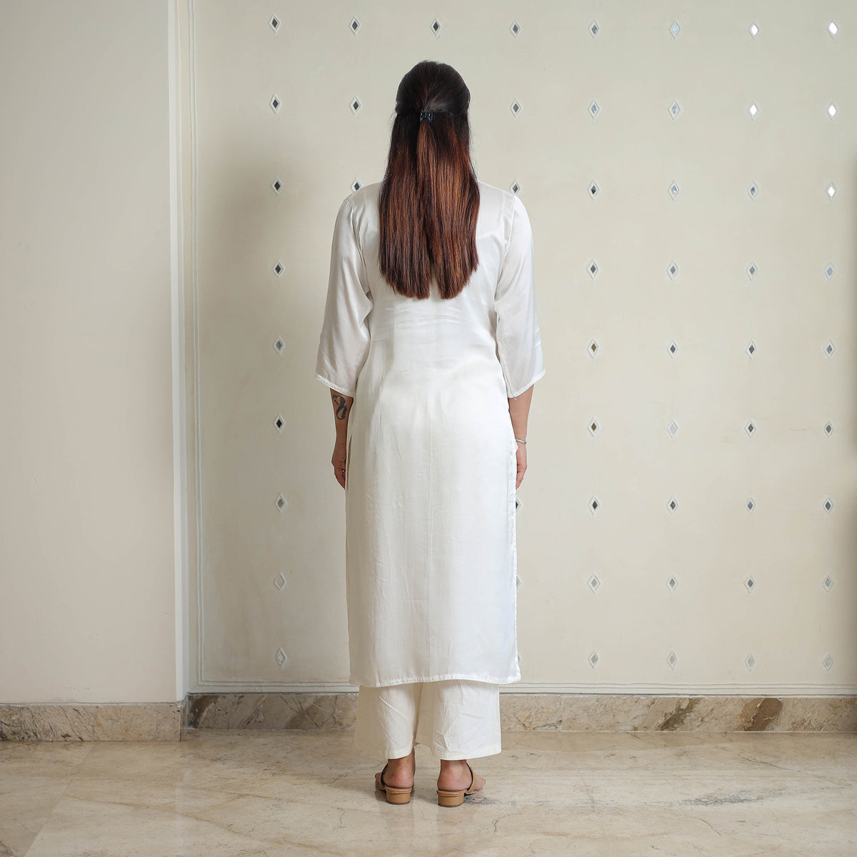 Rosie White Modal Silk Plain Straight Kurta