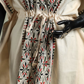 Beige - Bengal Kantha Hand Embroidery Cotton Long Kaftan 04