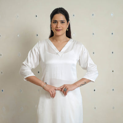 Rosie White Modal Silk Plain Straight Kurta